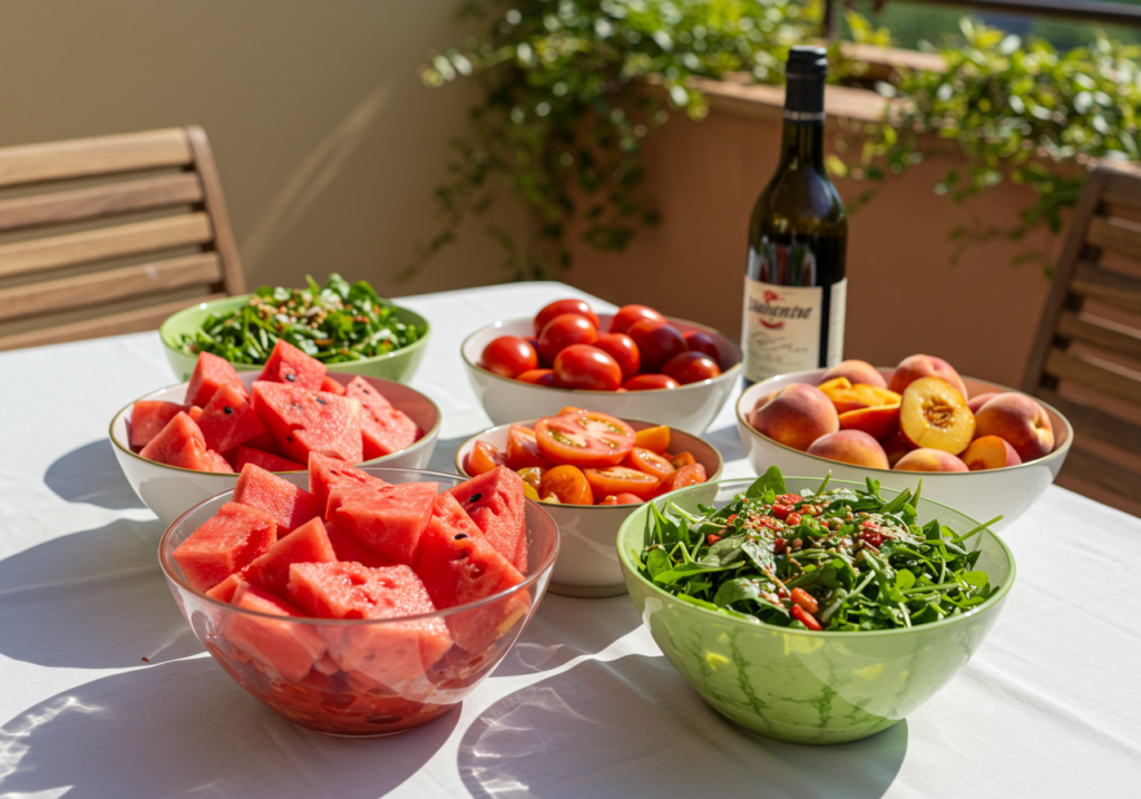 Tavola di Ferragosto con frutta e verdura fresca consegnata a domicilio a Verona